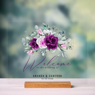 Elegante Rustikale Lila Blush Wedding Willkommen Acrylschild