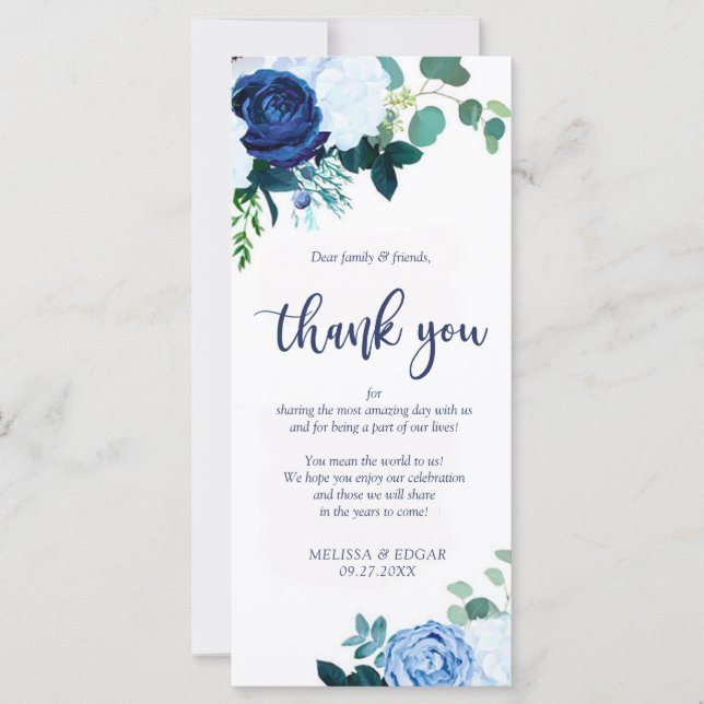 Elegante rustikale marineblaue Hochzeit danke (Vorderseite)
