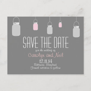 Elegante rustikale Maurer-Glas-Save the Date Ankündigungspostkarte