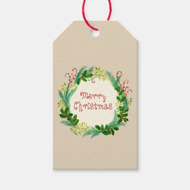 Elegante rustikale moderne grüne Taupe Frohe Weihn Geschenkanhänger (Vorderseite)