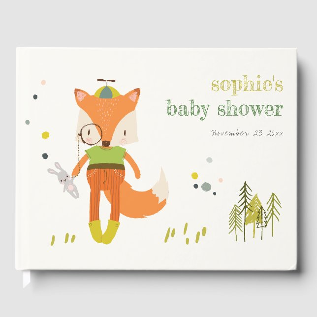 Elegante rustikale Niedliche Woodland Fun Fox Kind Gästebuch (Vorderseite)