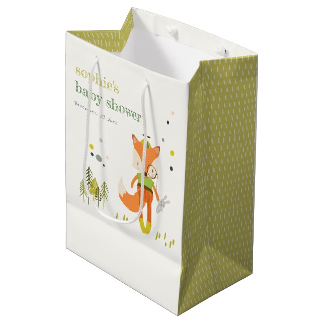 Elegante rustikale Niedliche Woodland Fun Fox Kind Mittlere Geschenktüte (Vorderseite Schrägansicht)