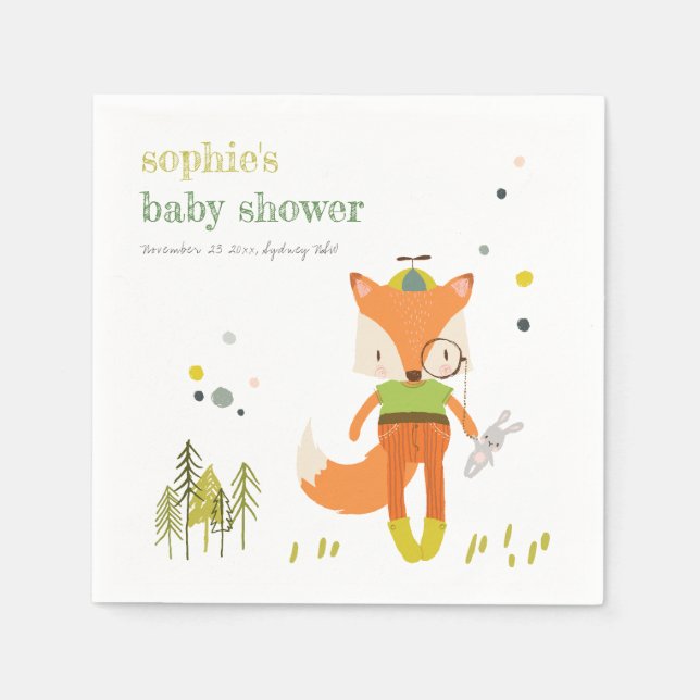 Elegante rustikale Niedliche Woodland Fun Fox Kind Serviette (Vorderseite)