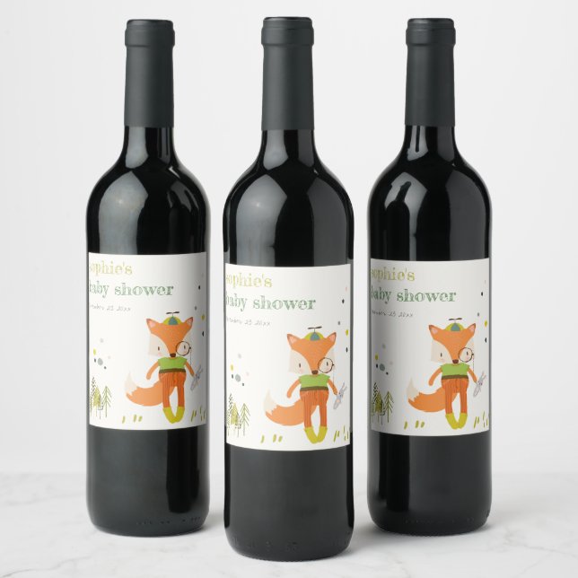 Elegante rustikale Niedliche Woodland Fun Fox Kind Weinetikett (Flaschen)