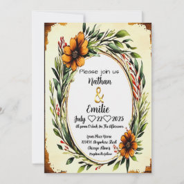 Elegante rustikale orangefarbene Blume Einladung