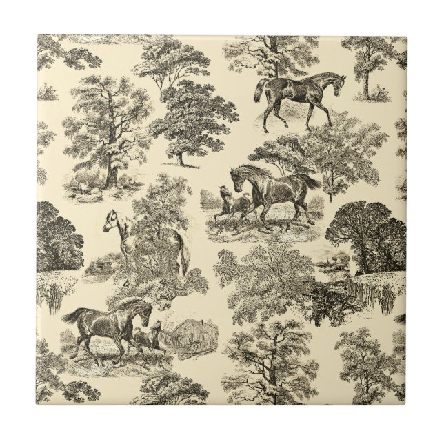 Elegante Rustikale Pferde Bäume Beige Tan Fliese (Vorderseite)