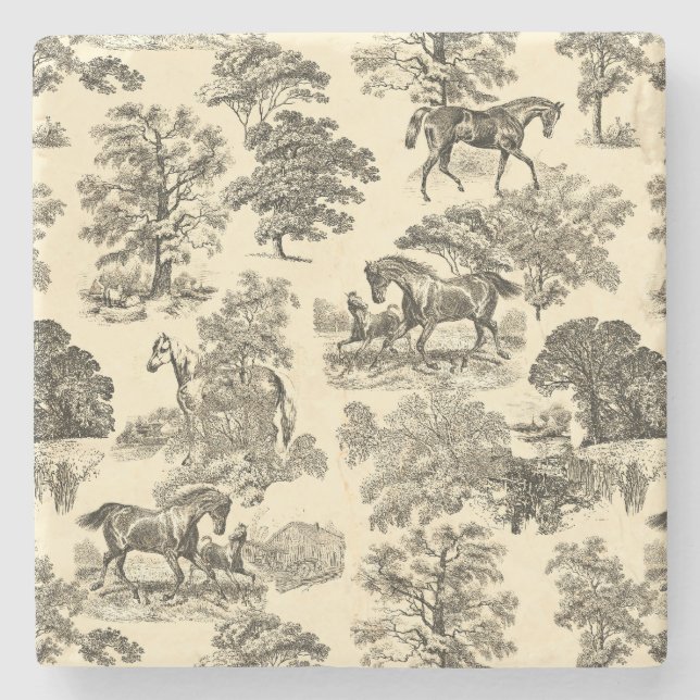 Elegante Rustikale Pferde Bäume Beige Tan Steinuntersetzer (Vorderseite)