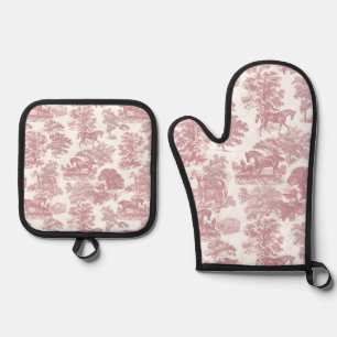 Elegante Rustikale Pferde Rosa Weiße Bahn Ofenhandschuh & Topflappen-Set