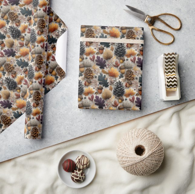 Elegante Rustikale Pinecones Acorns - Lila und Aqu Geschenkpapier (Kunsthandwerk)
