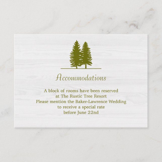 Elegante rustikale Pinienbäume auf weißem Holzbode Begleitkarte (Vorderseite)