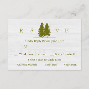 Elegante rustikale Pinienbäume auf weißem Holzbode RSVP Karte