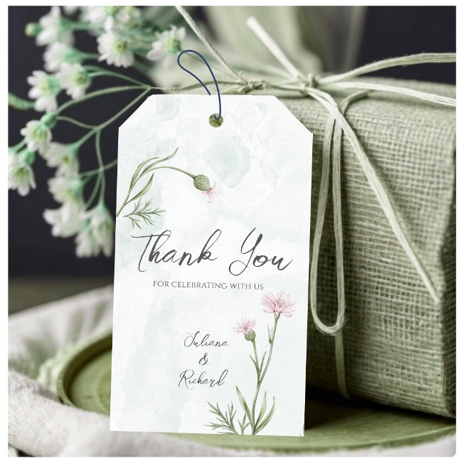 Elegante rustikale Pink Poppy Blumenhochzeit Geschenkanhänger (Von Creator hochgeladen)