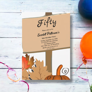 Elegante rustikale Pumpkin Blätter Herbst 50. Gebu Einladung