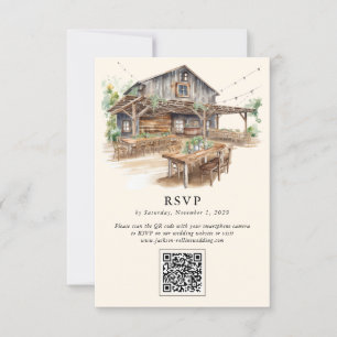 Elegante Rustikale QR Code RSVP Karte