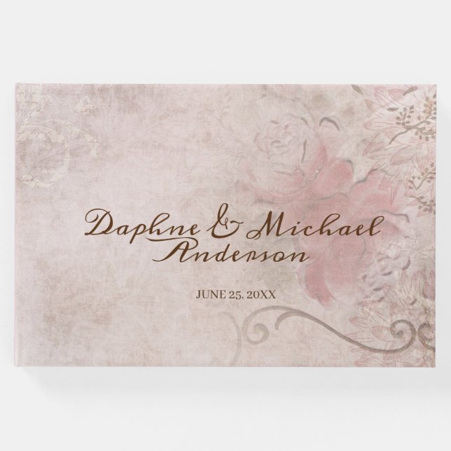 Elegante rustikale rosa Hochzeit Moderne, einfache Gästebuch (Vorderseite)
