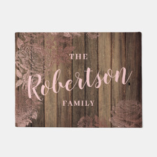 Elegante rustikale Rose Gold Blumenholzdruck Fußmatte