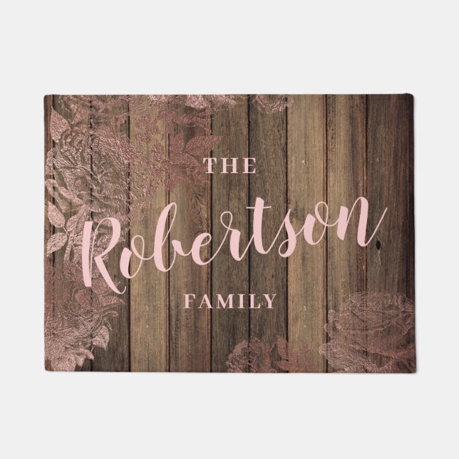 Elegante rustikale Rose Gold Blumenholzdruck Fußmatte (Vorderseite)