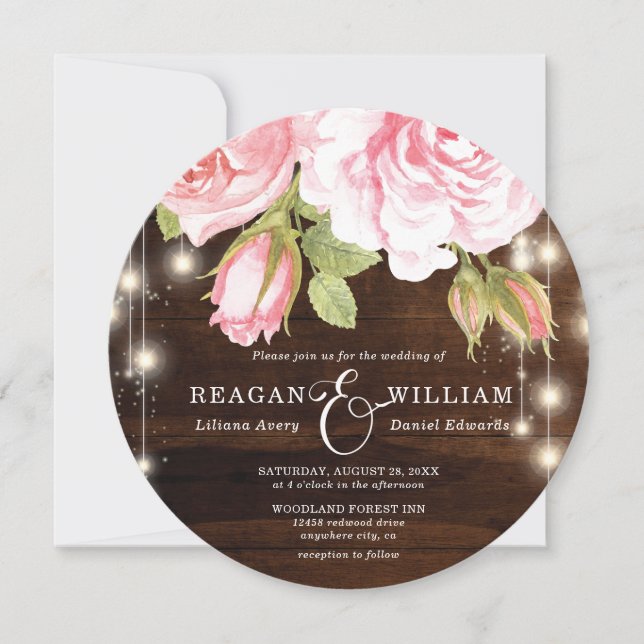 Elegante rustikale Rose Hochzeit Einladung (Vorderseite)