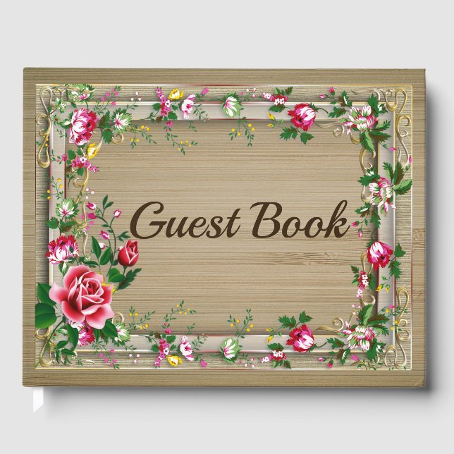 Elegante rustikale Rote Rosen Hochzeitsbuch Gästebuch (Vorderseite)