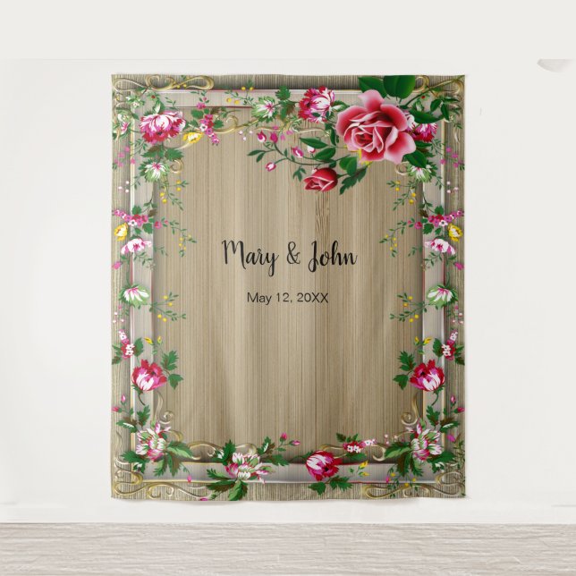 Elegante rustikale Rote Rosen im Hintergrund eines Wandteppich (Vorderseite)