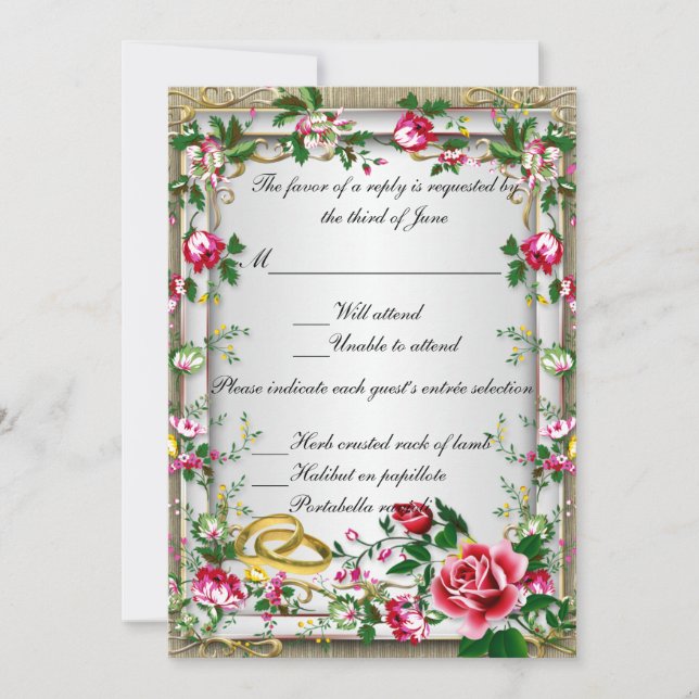 Elegante Rustikale Rote Rosen Reaktionskarte Einladung (Vorderseite)