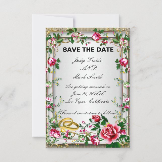 Elegante rustikale Rote Rosen Save the Date Karte (Vorderseite)