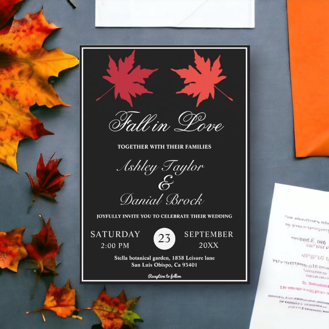 Elegante rustikale Schwarz-Weiß-Blätter Hochzeit i Einladung (Von Creator hochgeladen)