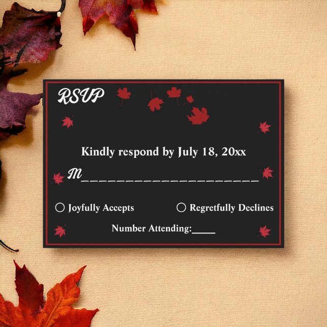 Elegante rustikale Schwarz-Weiß-Hochzeit im Herbst RSVP Karte (Von Creator hochgeladen)