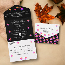 Elegante rustikale Schwarz-Weiß-Neon-Hochzeit im H All In One Einladung