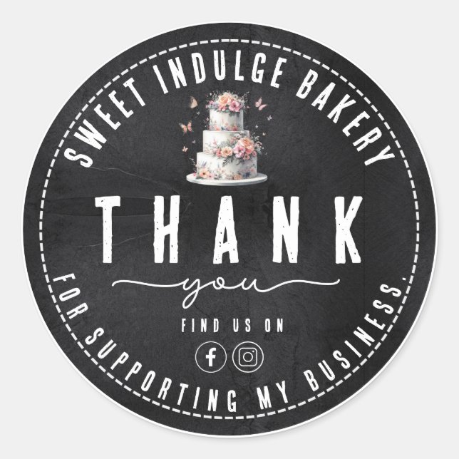 Elegante rustikale Schwarz-weiße Bäckerei Danke Runder Aufkleber (Vorderseite)