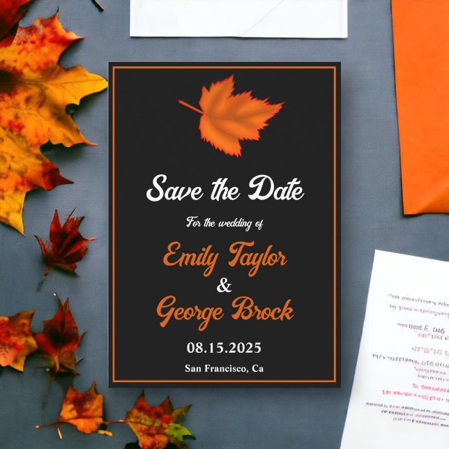 Elegante rustikale Schwarz-weiße Orange Hochzeit i Save The Date (Von Creator hochgeladen)