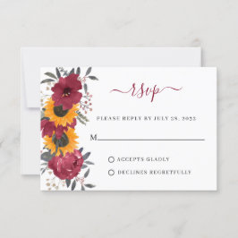 Elegante Rustikale Sonnenblume Blütenblume Burgund RSVP Karte