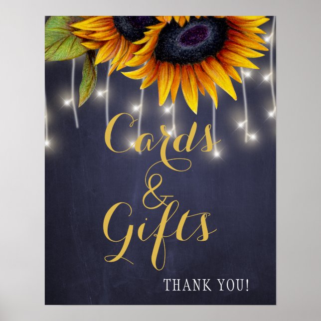 Elegante rustikale Sonnenblumenkarten und Hochzeit Poster (Vorne)
