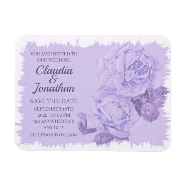 Elegante rustikale, staubblaue Rose Blumenhochzeit Magnet (Horizontal)