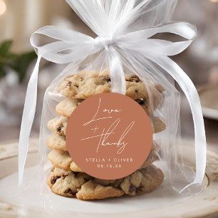 Elegante Rustikale Terrakotta Liebe + Dankeschön H Runder Aufkleber