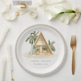 Elegante rustikale Tropical Palm Beach Shack Hochz Pappteller