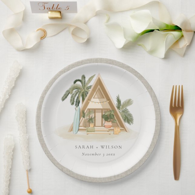 Elegante rustikale Tropical Palm Beach Shack Hochz Pappteller (Hochzeit)