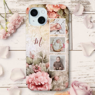 Elegante rustikale Vintage Rose, 3-Foto & Monogram Case-Mate iPhone Hülle