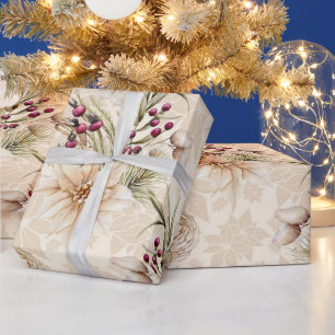 Elegante Rustikale Wasserfarbe Botanische Weihnach Geschenkpapier