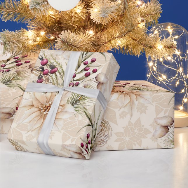 Elegante Rustikale Wasserfarbe Botanische Weihnach Geschenkpapier (Feiertage)