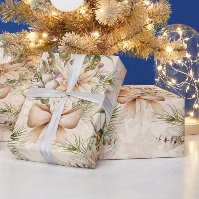 Elegante Rustikale Wasserfarbe Botanische Weihnach Geschenkpapier (Feiertage)