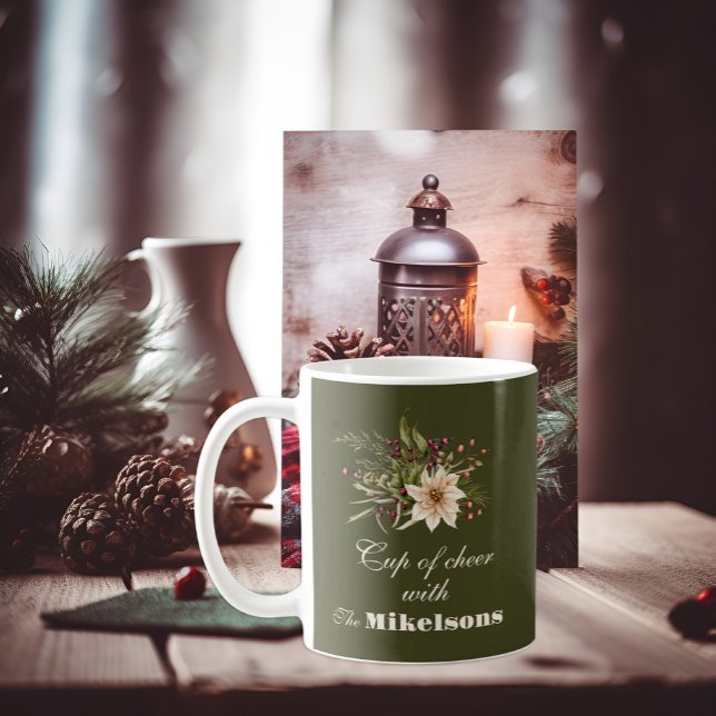 Elegante Rustikale Wasserfarbe Botanische Weihnach Kaffeetasse (Von Creator hochgeladen)