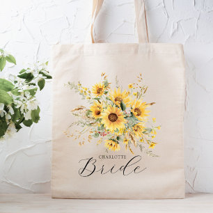 Elegante Rustikale Wasserfarbe Sonnenblume Florale Tragetasche