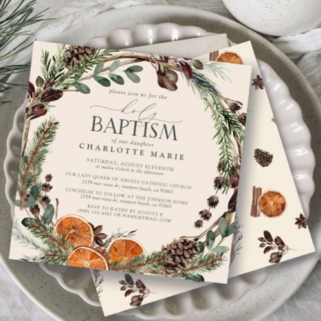 Elegante Rustikale Wasserfarbenwelt Heilige Taufe Einladung (Baptism Invitation!)