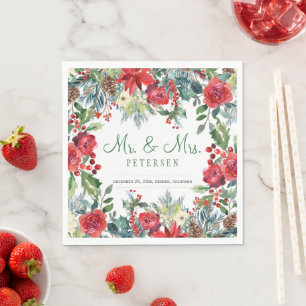 Elegante rustikale Weihnachtszeit mit Blumen Serviette