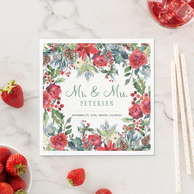 Elegante rustikale Weihnachtszeit mit Blumen Serviette (Beispiel)
