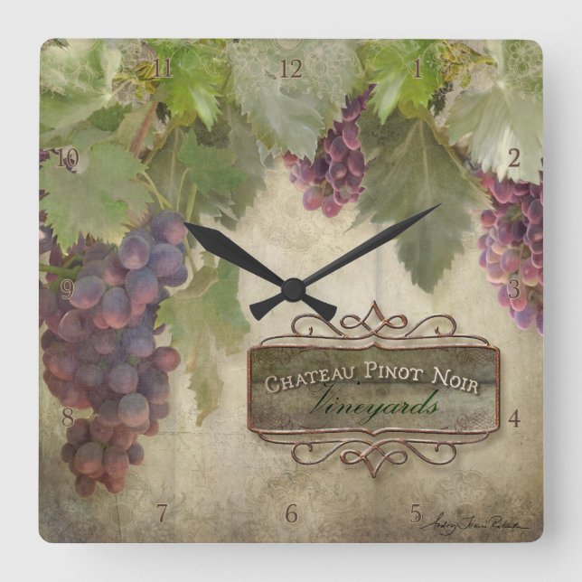 Elegante Rustikale Weinkultur und Erde Herbst Wein Quadratische Wanduhr (Vorderseite)