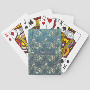 Elegante rustikale Wildblumen auf Teal Wood Monogr Spielkarten