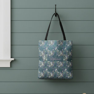 Elegante rustikale Wildblumen auf Teal Wood Monogr Tasche