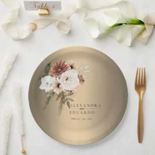 Elegante Rustikale Wildblumen Goldhochzeit Pappteller